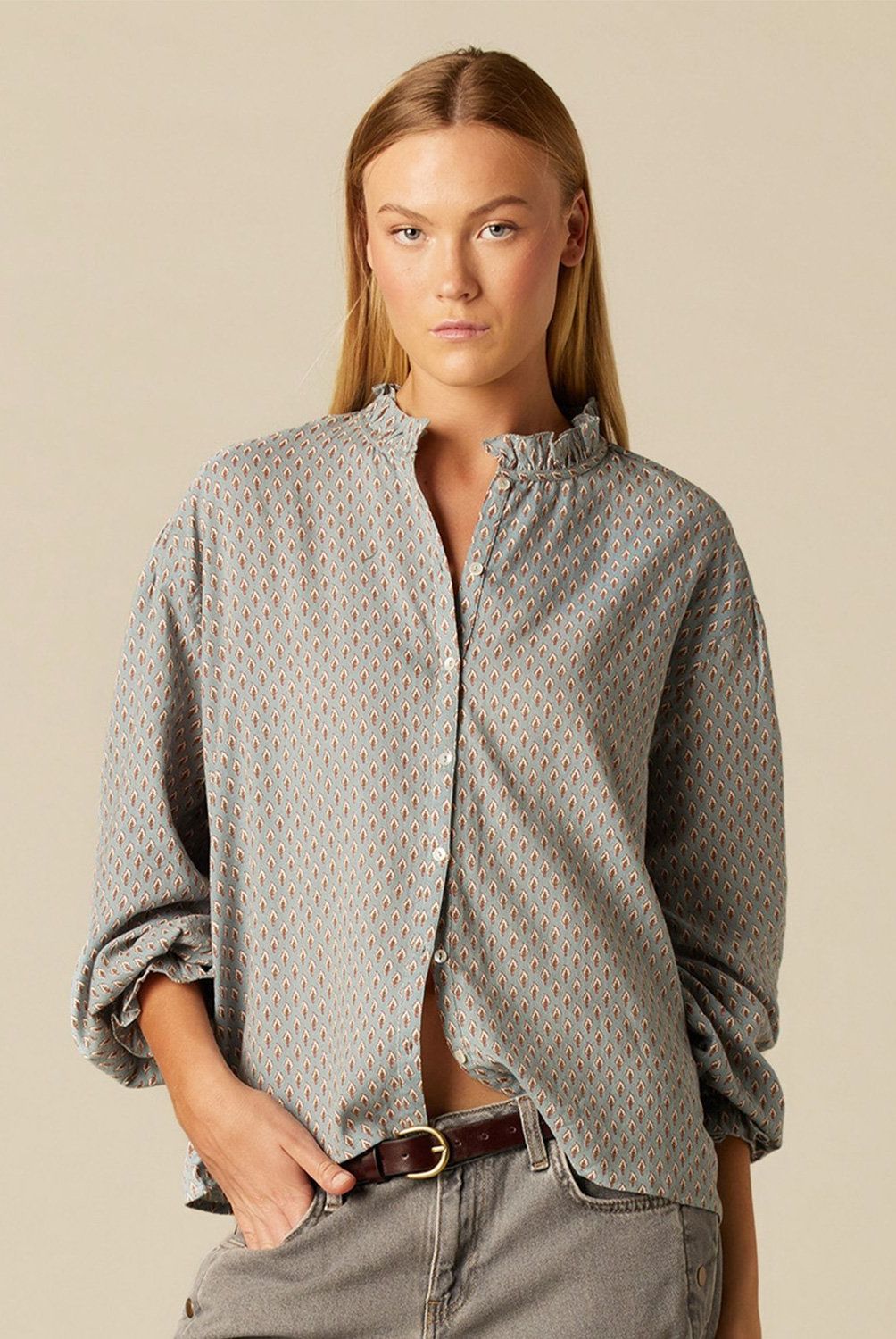 NICOLI - Blusa Hojitas Azul Mujer Nicoli