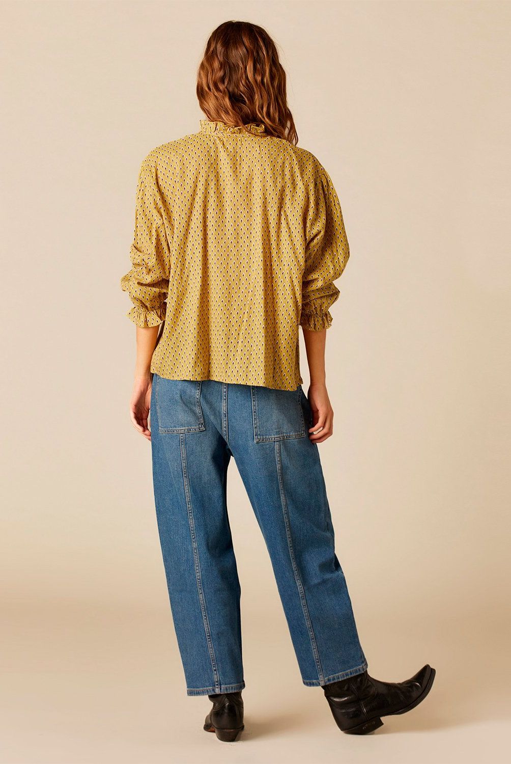 NICOLI - Blusa Hojitas Mostaza Mujer Nicoli