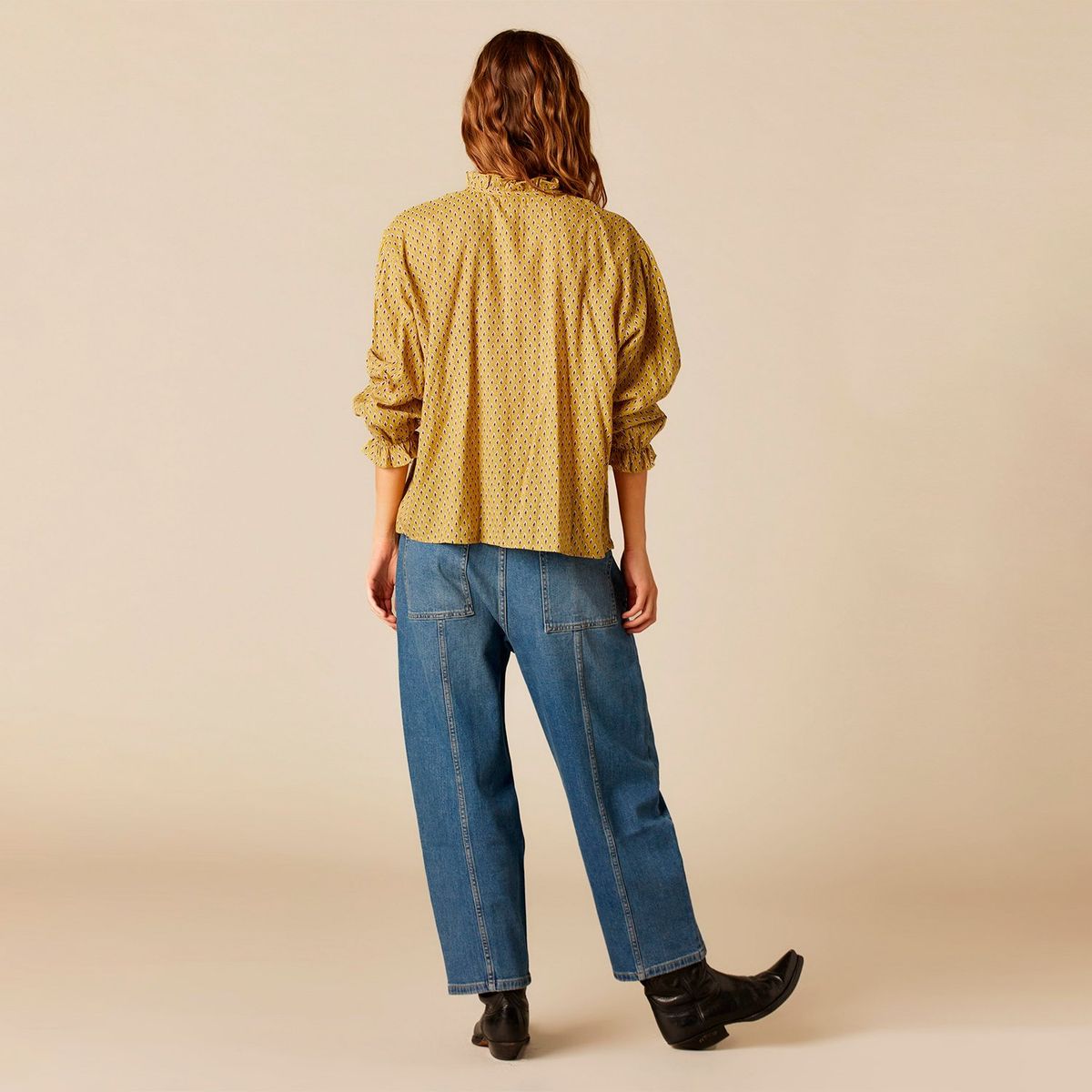 NICOLI - Blusa Hojitas Mostaza Mujer Nicoli