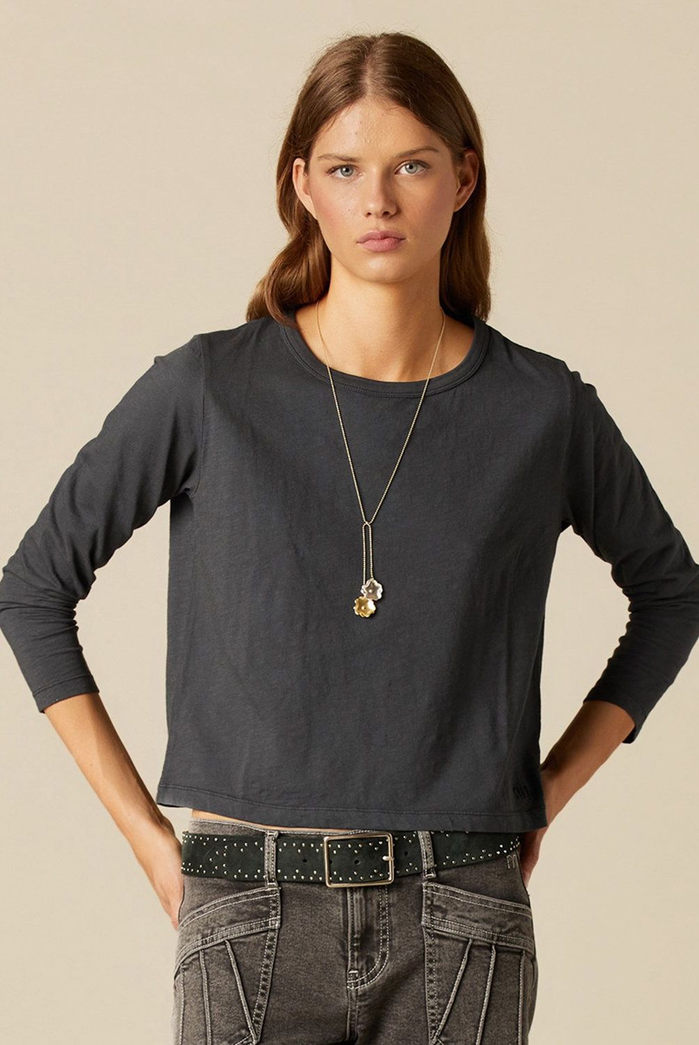 NICOLI - Polera Manga Larga Antracita Mujer Nicoli
