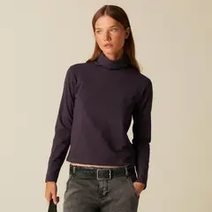 NICOLI - Polera Cuello Vuelto Rayas Morado Mujer