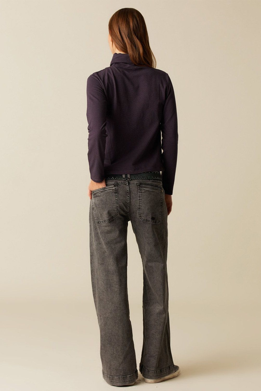 NICOLI - Polera Cuello Vuelto Rayas Morado Mujer Nicoli