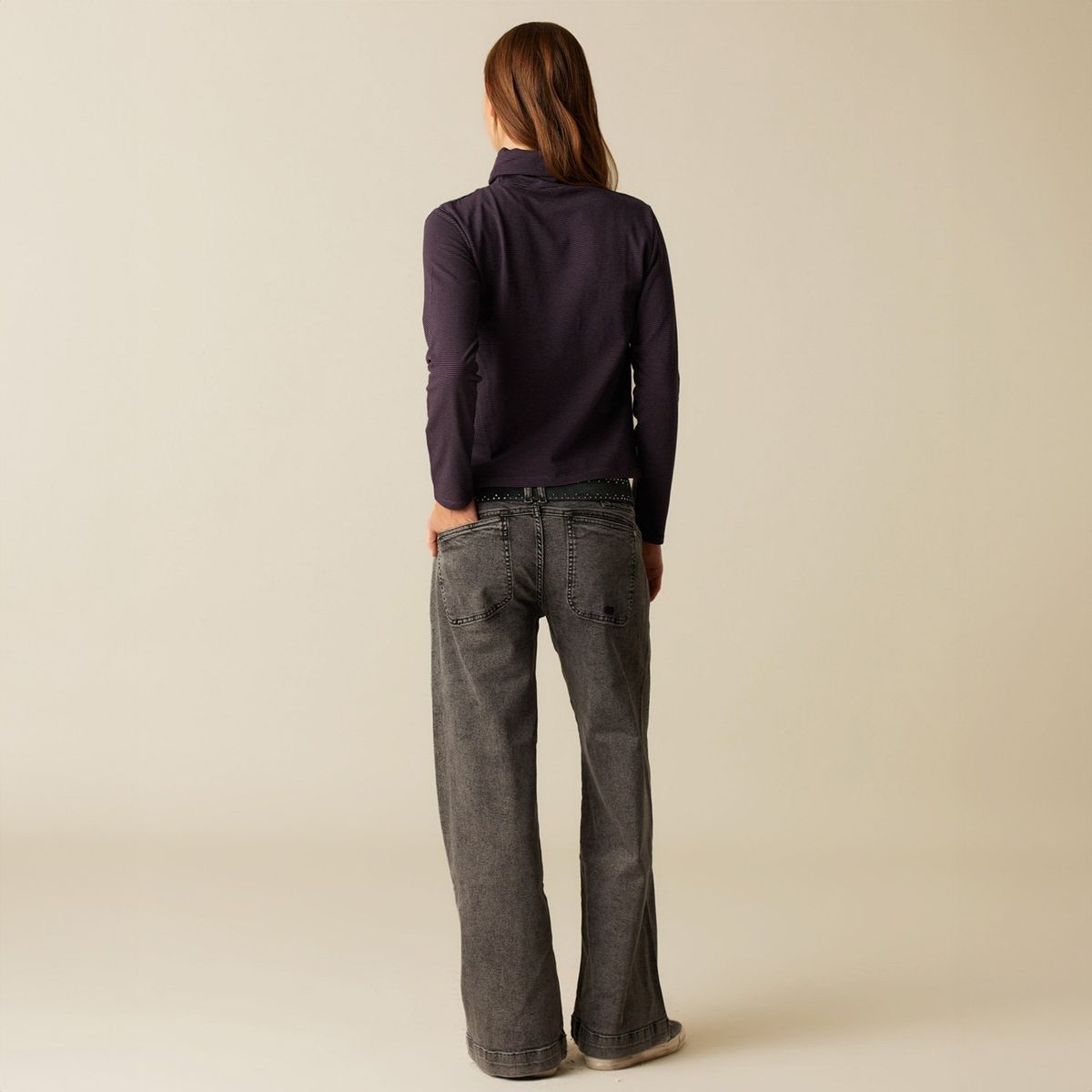 NICOLI - Polera Cuello Vuelto Rayas Morado Mujer Nicoli