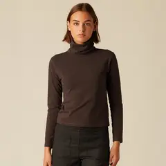 NICOLI - Polera Cuello Vuelto Rayas Café Mujer