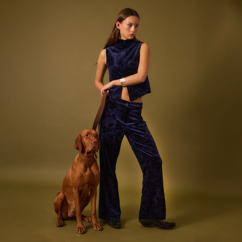 NICOLI - Chaqueta Terciopelo Azul Mujer Nicoli