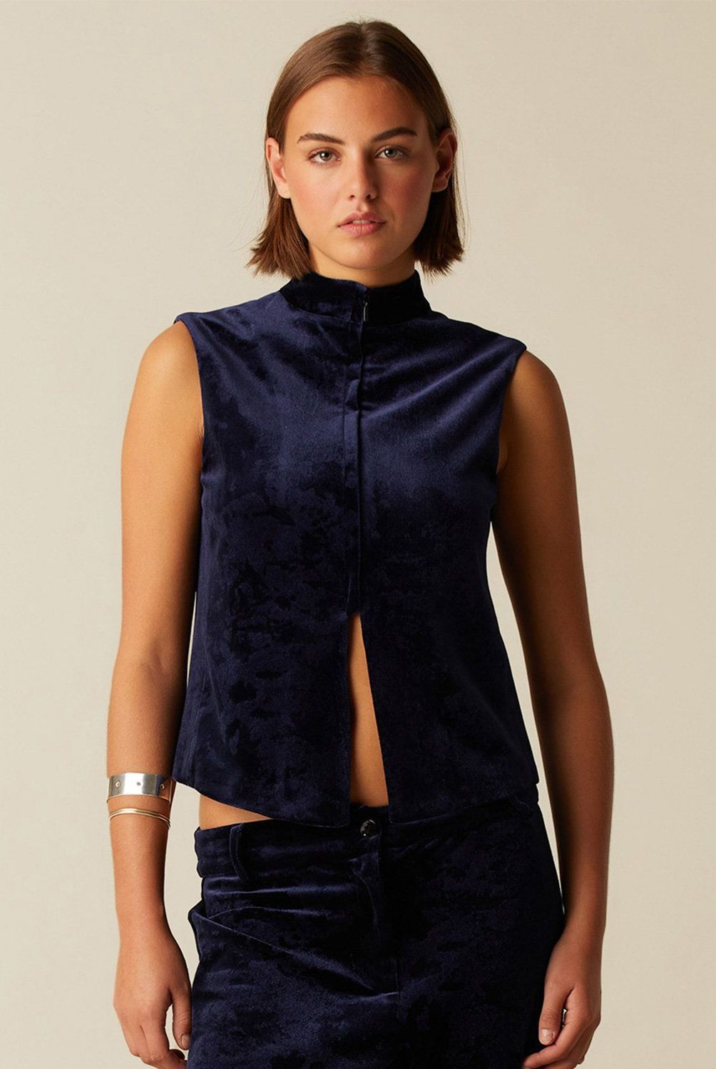 NICOLI - Chaqueta Terciopelo Azul Mujer Nicoli