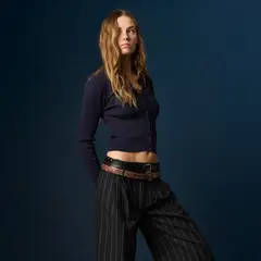 NICOLI - Chaleco Botones Canalé Azul Mujer