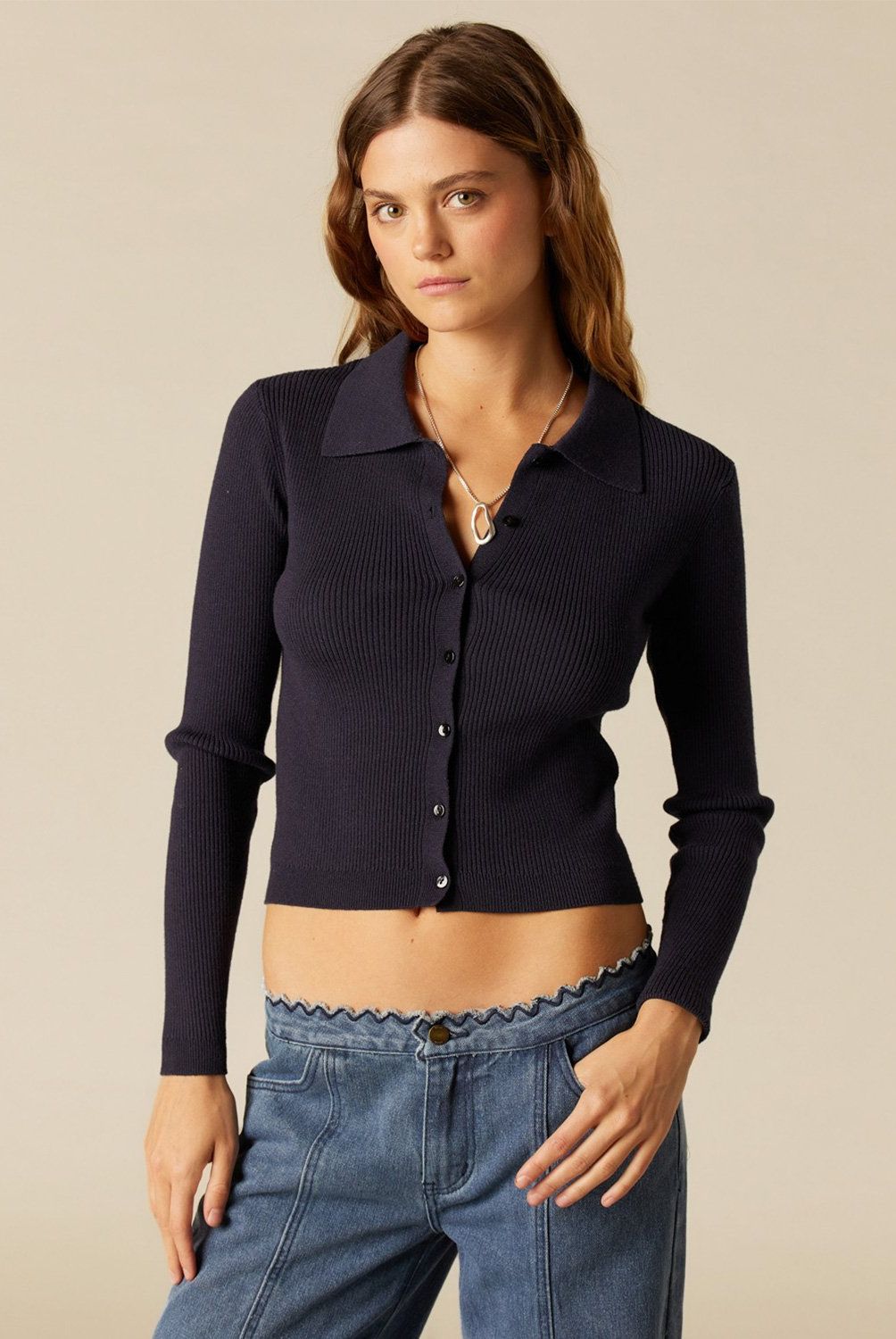 NICOLI - Chaleco Botones Canalé Azul Mujer Nicoli