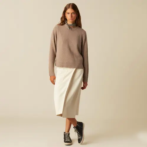 NICOLI - Sweater Aberturas Laterales Café Jaspeado Mujer