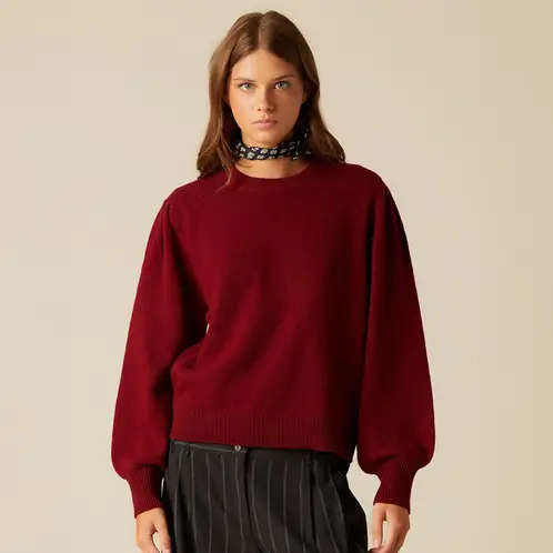 NICOLI - Sweater Rojizo Manga Farol Mujer