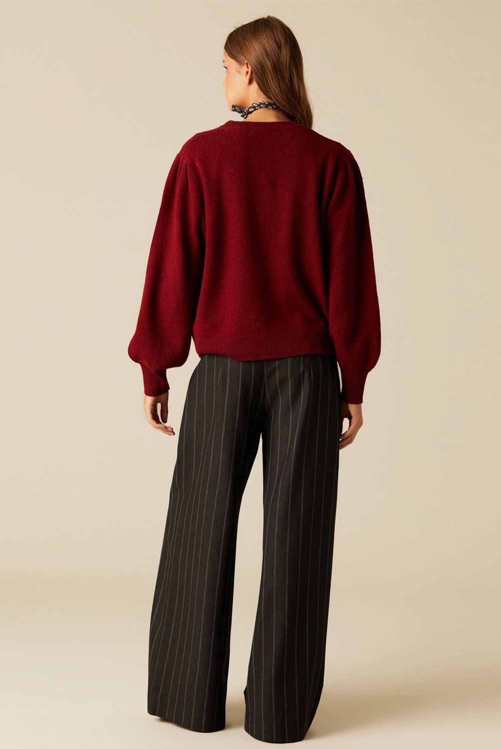 NICOLI - Sweater Rojizo Manga Farol Mujer Nicoli