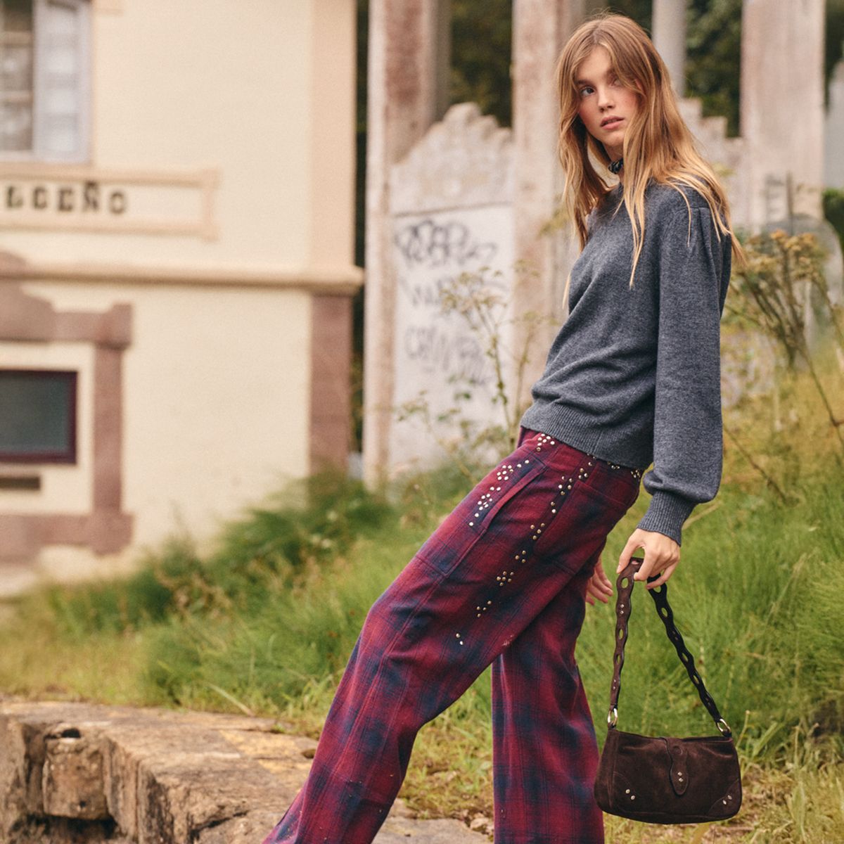 NICOLI - Sweater Gris Marengo Manga Farol Mujer Nicoli