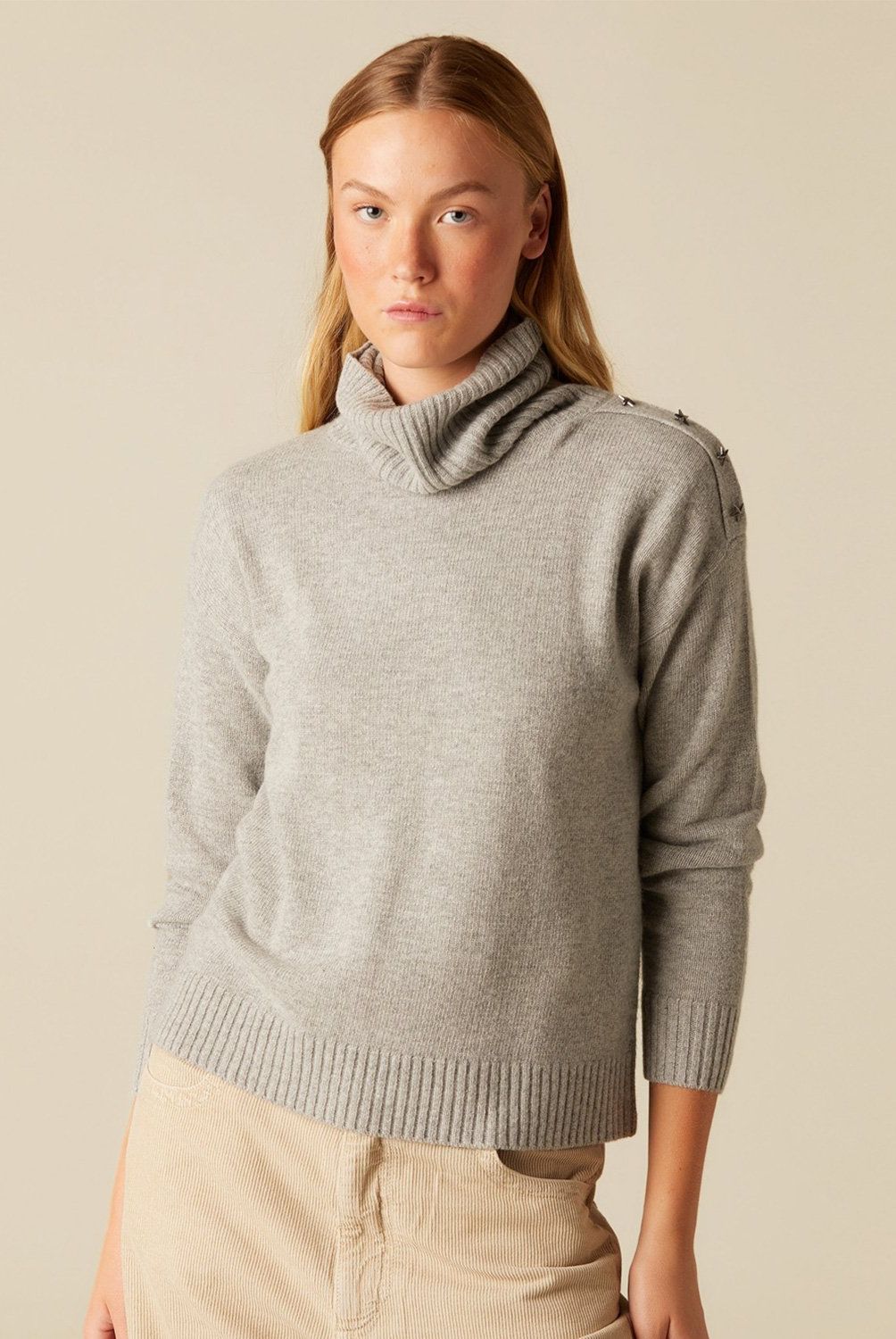 NICOLI - Sweater Gris Botones Estrellas Mujer Nicoli