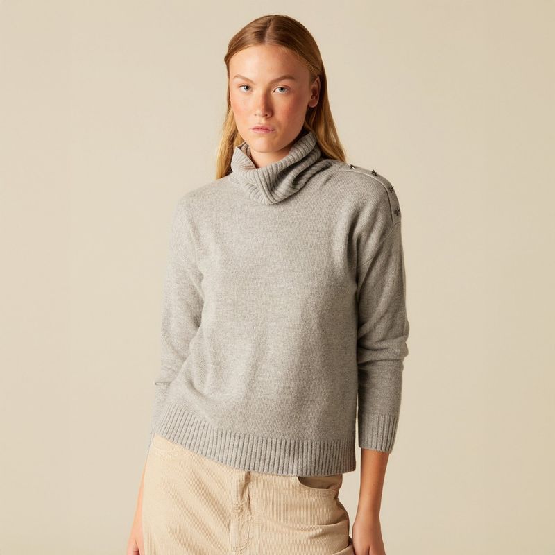 NICOLI - Sweater Gris Botones Estrellas Mujer Nicoli