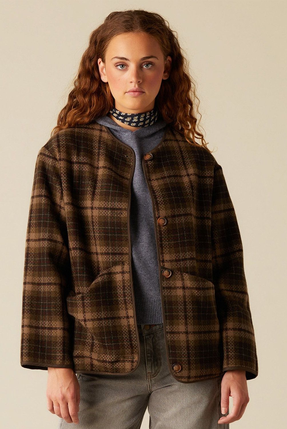 NICOLI - Chaquetón Cuadros Mujer Nicoli