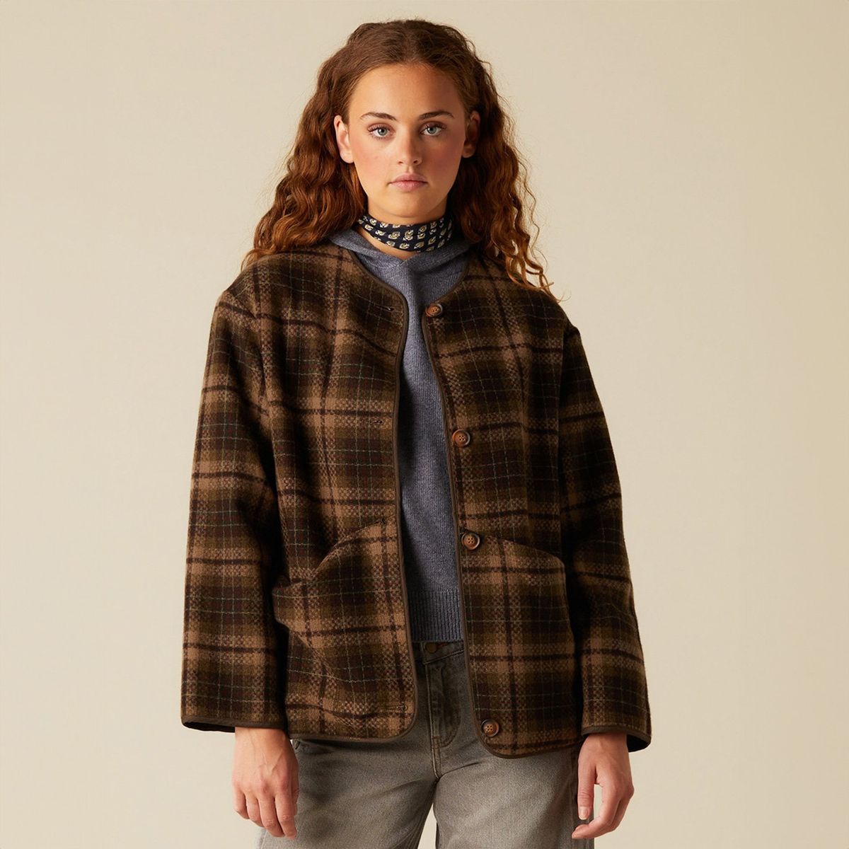 NICOLI - Chaquetón Cuadros Mujer Nicoli