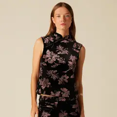 NICOLI - Top Terciopelo Flor Morado Mujer