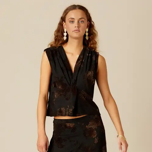 NICOLI - Top Flor Tulle Negro Mujer