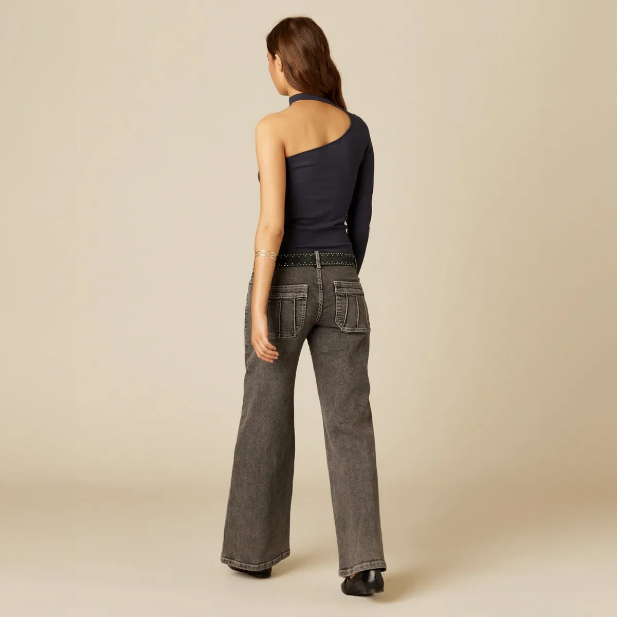 NICOLI - Top Asimétrico Abertura Escote Azul Mujer Nicoli