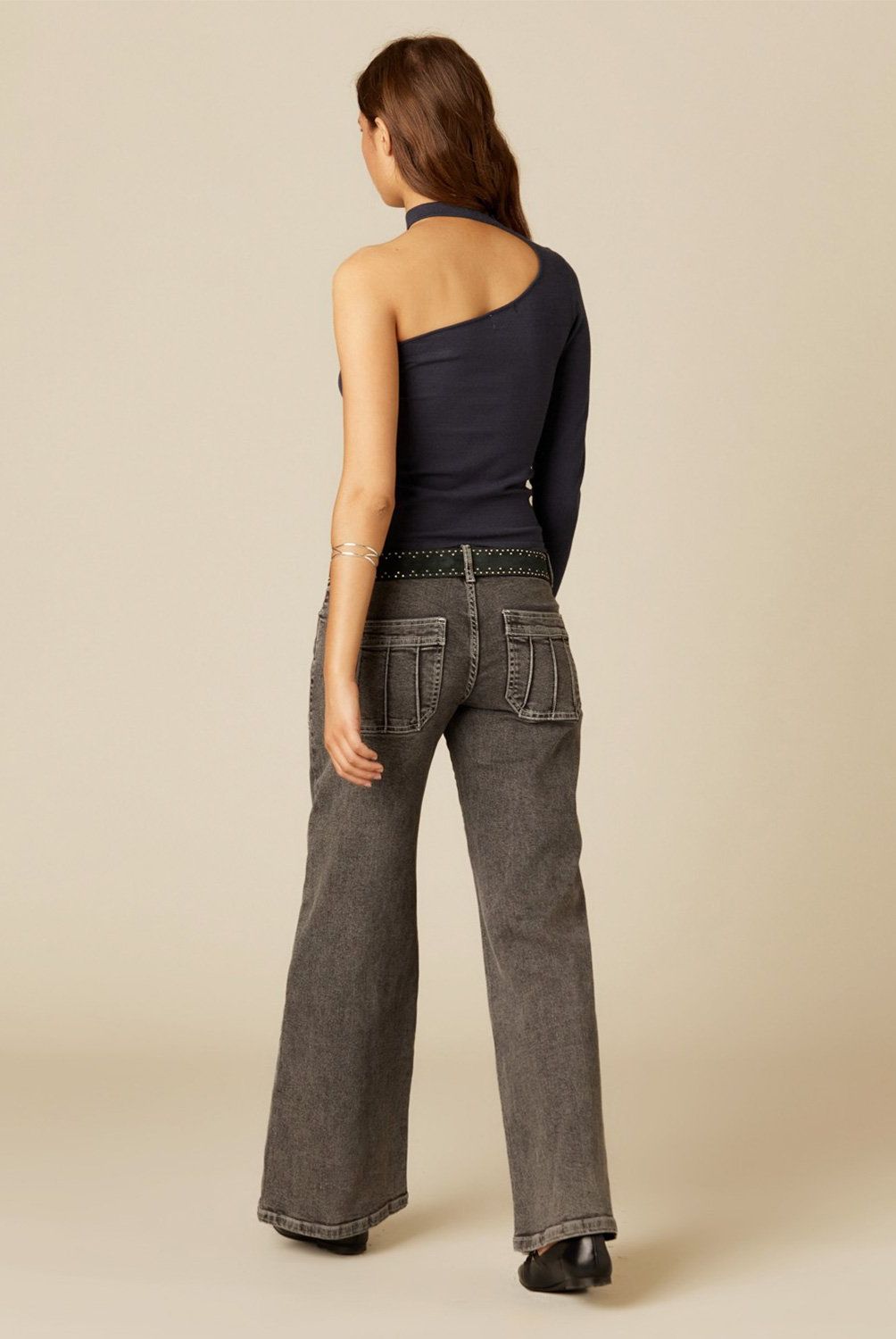 NICOLI - Top Asimétrico Abertura Escote Azul Mujer Nicoli