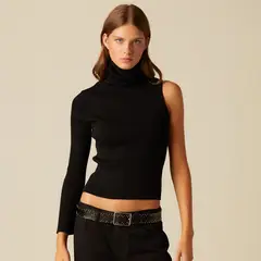 NICOLI - Top Asimétrico Cuello Vuelto Negro Mujer