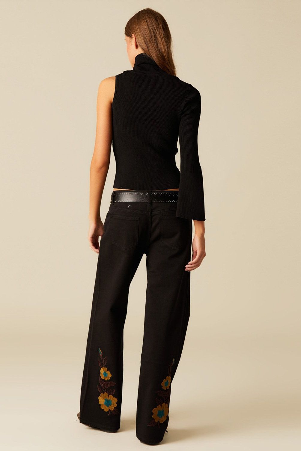 NICOLI - Top Asimétrico Cuello Vuelto Negro Mujer Nicoli