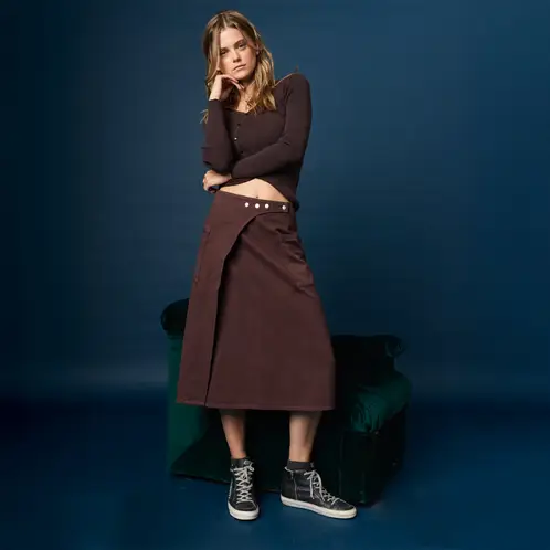NICOLI - Top Cruce Botones Café Mujer