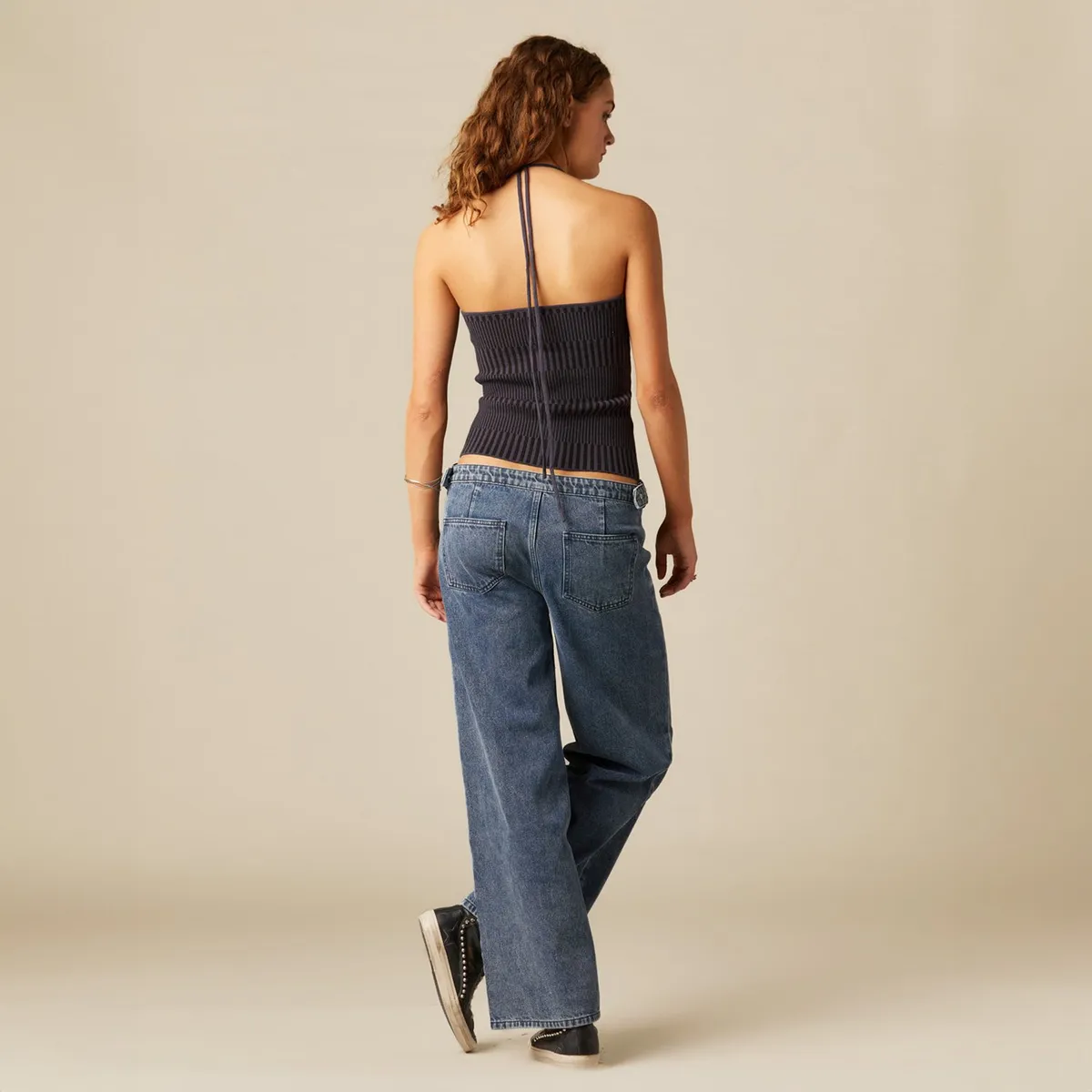 NICOLI - Top Tirantes Negro Y Azul Canalé Mujer Nicoli