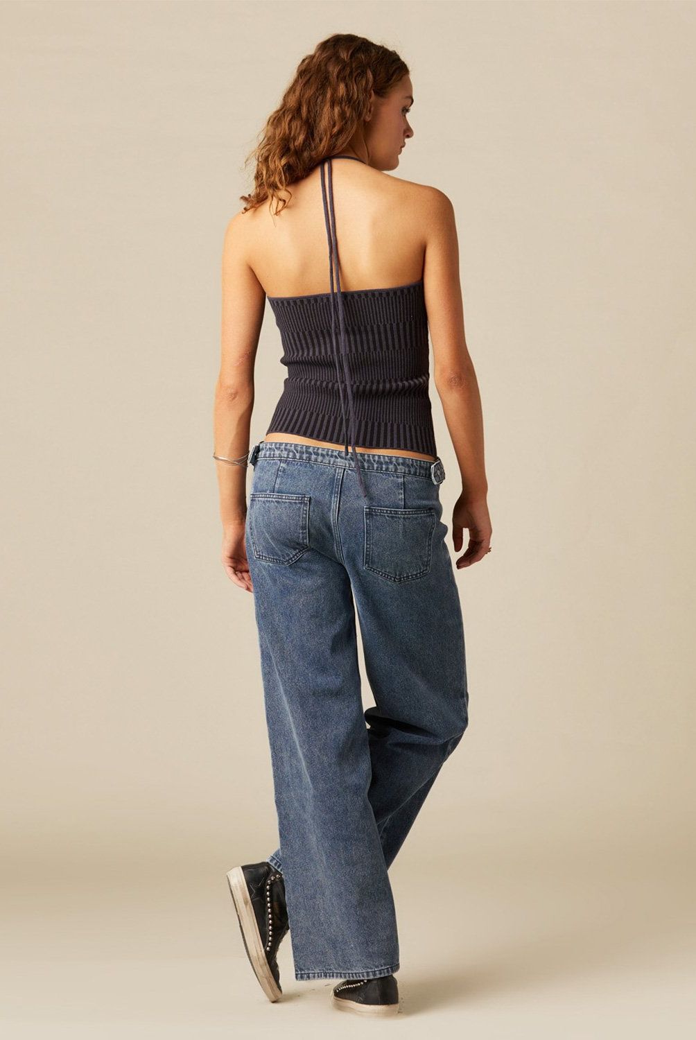 NICOLI - Top Tirantes Negro Y Azul Canalé Mujer Nicoli