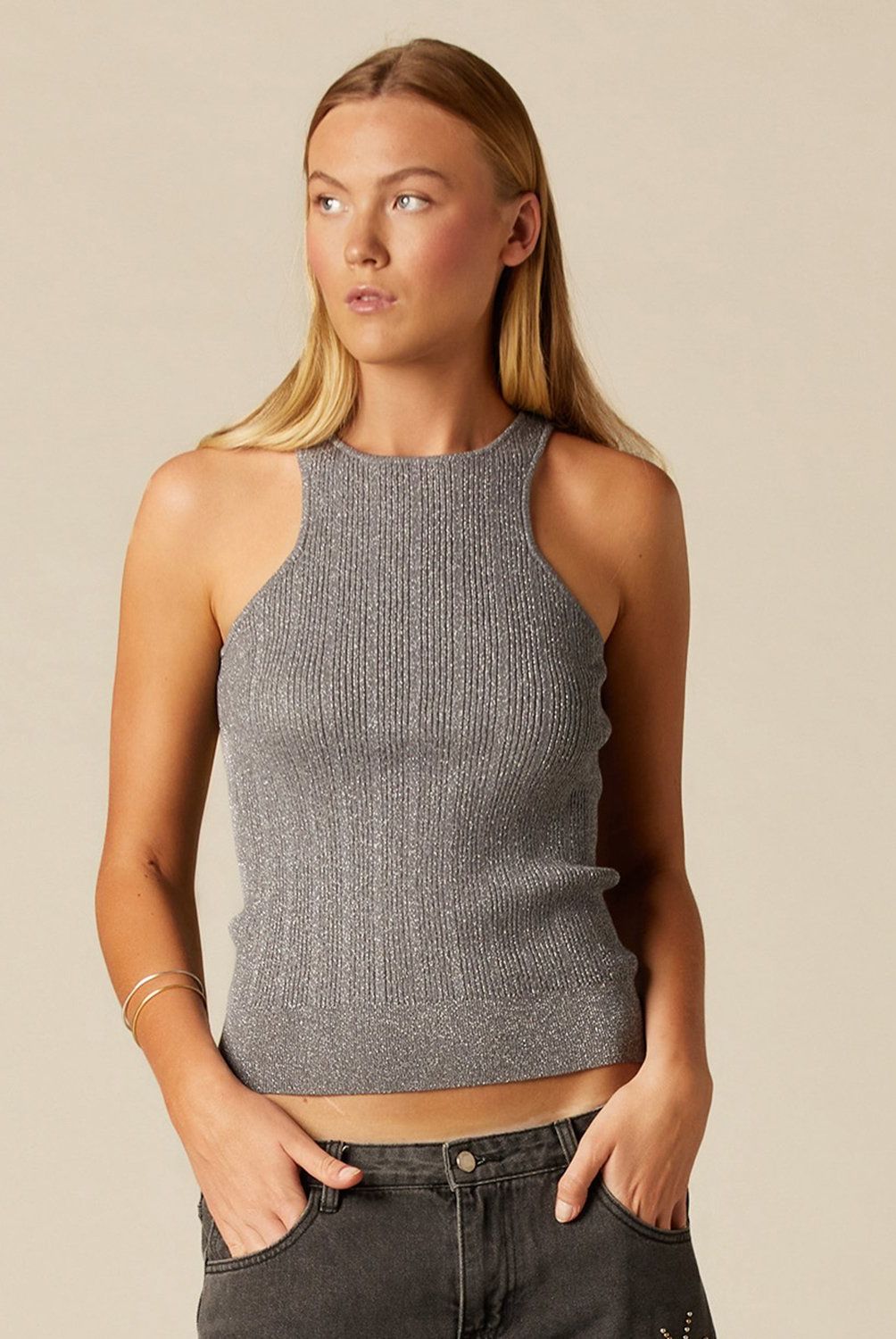 NICOLI - Top Canalé Plateado Mujer Nicoli