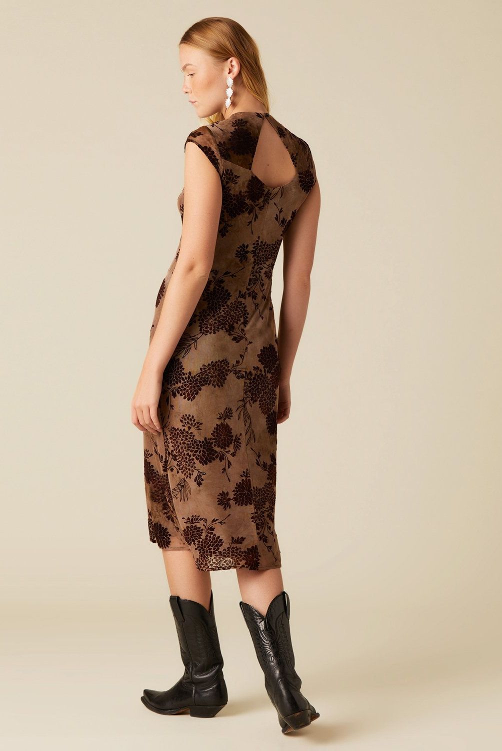 NICOLI - Vestido Flor Tulle Café Mujer Nicoli