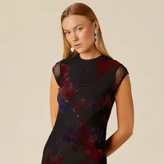 NICOLI - Vestido Flor Tulle Negro Mujer