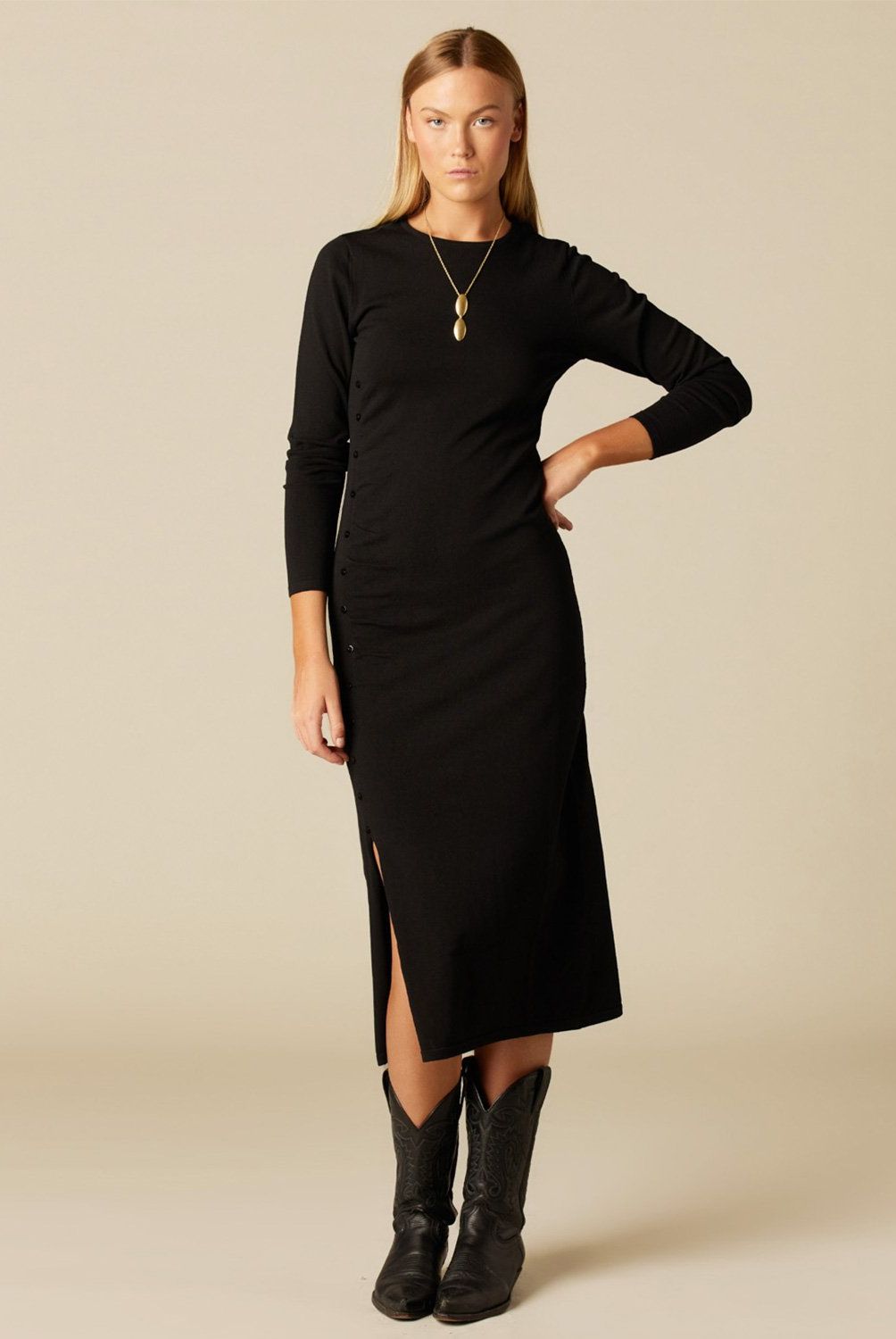 NICOLI - Vestido Largo Negro Mujer Nicoli