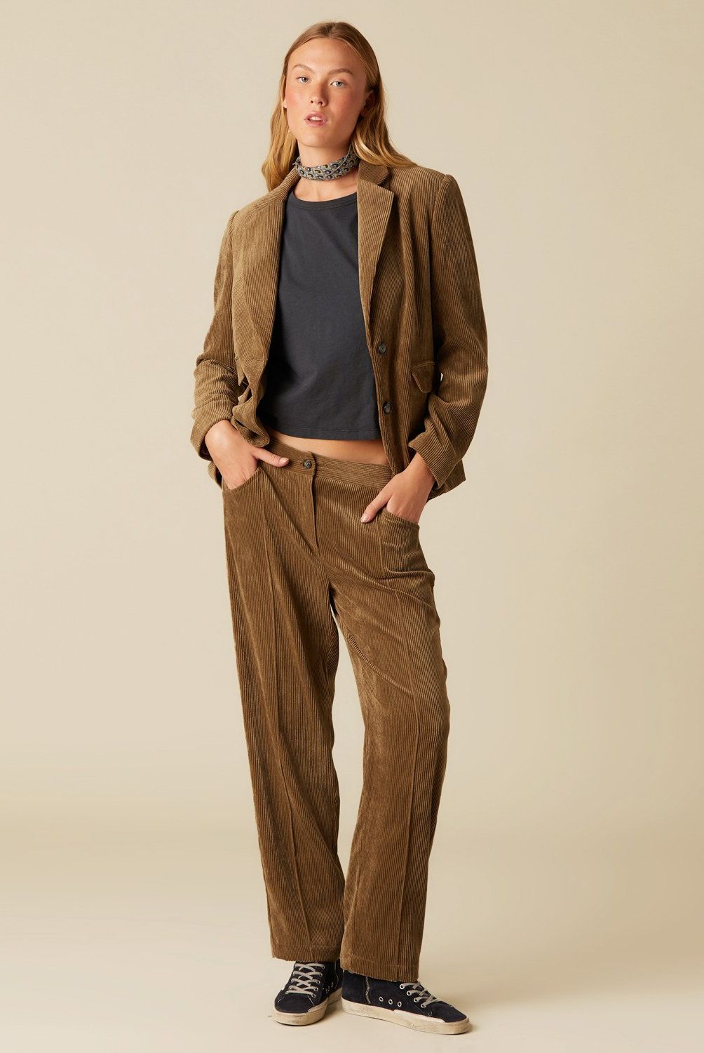 NICOLI - Pantalón Cotelé Corte Café Mujer Nicoli