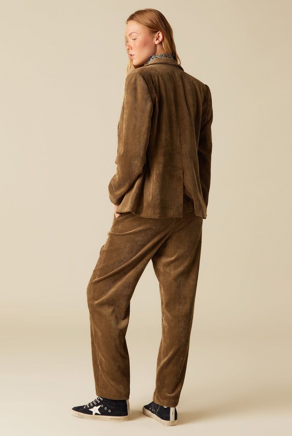 NICOLI - Pantalón Cotelé Corte Café Mujer Nicoli