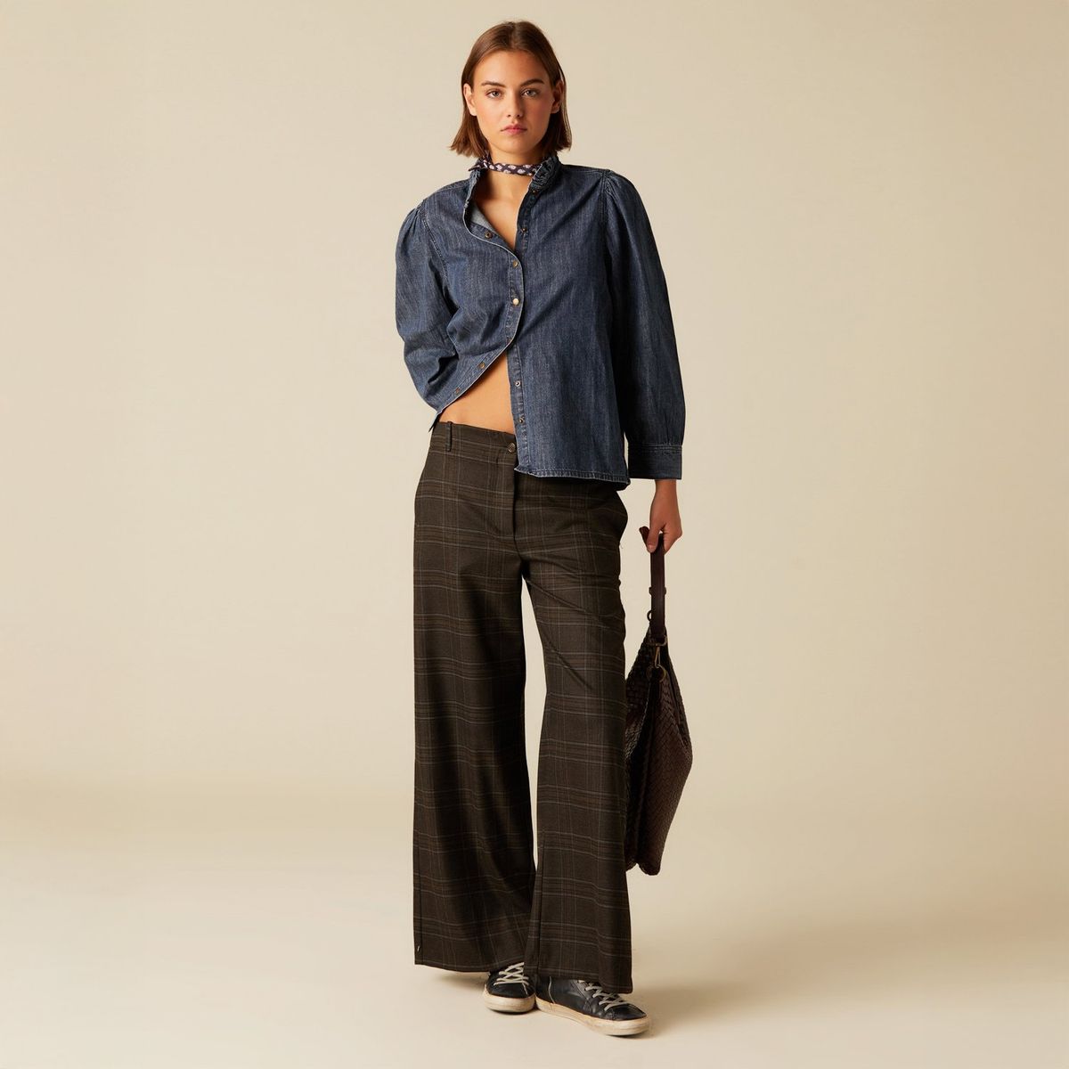 NICOLI - Pantalón Ancho Cuadro Mujer Mujer Nicoli