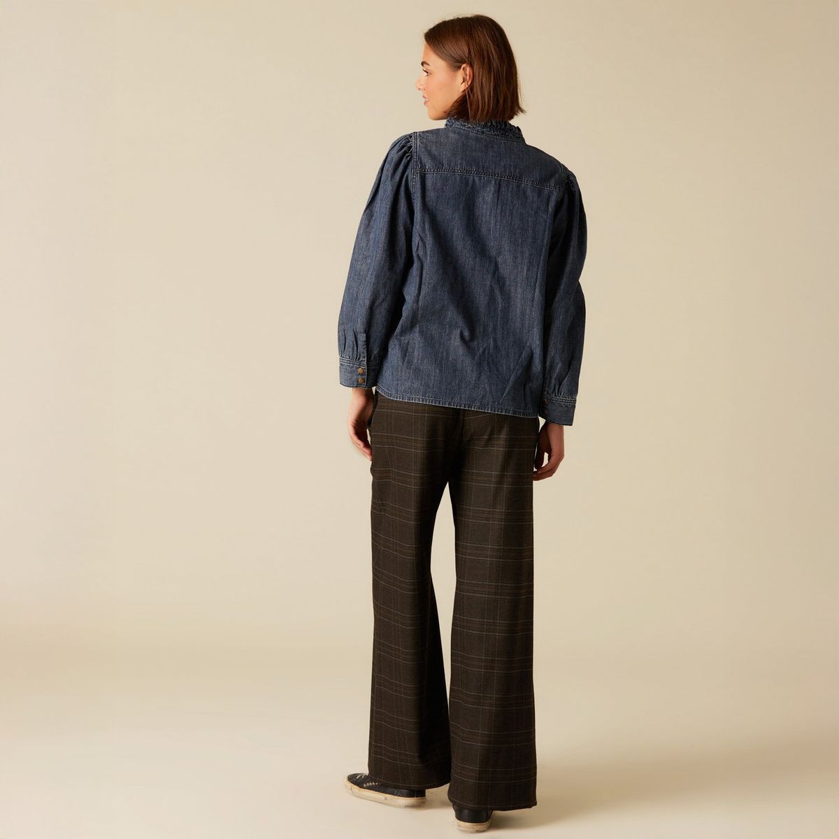 NICOLI - Pantalón Ancho Cuadro Mujer Mujer Nicoli