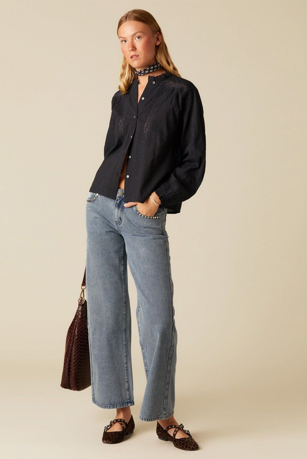 NICOLI - Jeans Tachuelas Azul Mujer Nicoli