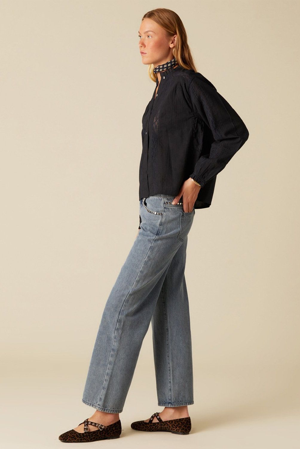 NICOLI - Jeans Tachuelas Azul Mujer Nicoli