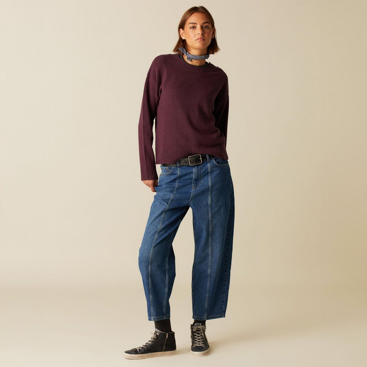 NICOLI - Jeans Azul Doble Pespuntes Tiro Bajo Mujer Nicoli