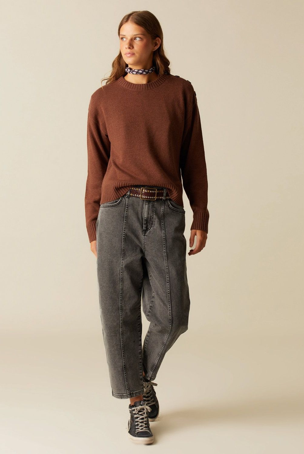 NICOLI - Jeans Gris Doble Pespuntes Mujer Nicoli