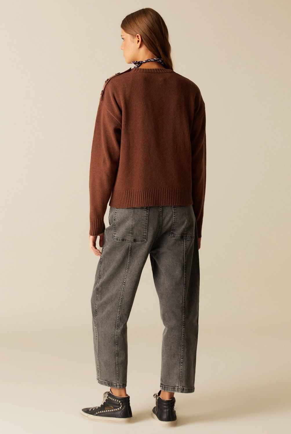 NICOLI - Jeans Gris Doble Pespuntes Mujer Nicoli