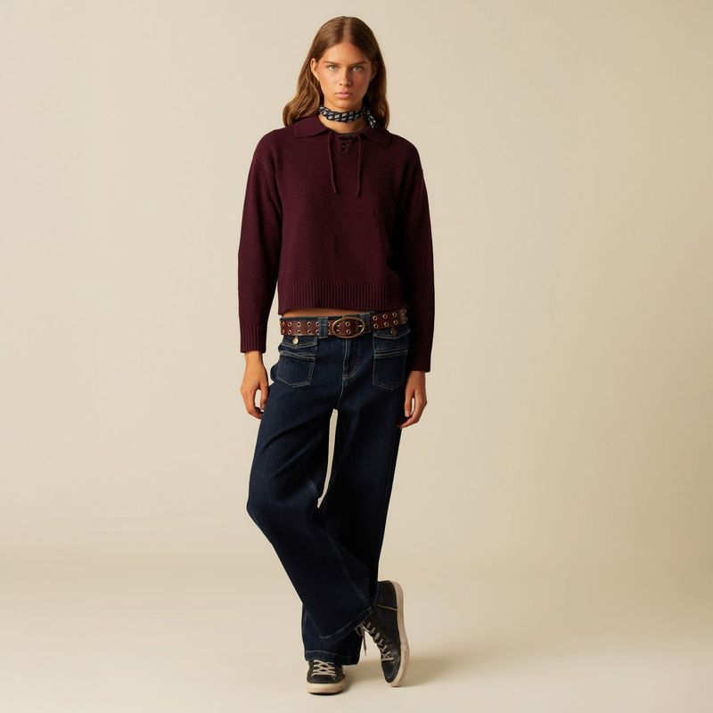 NICOLI - Jeans Mix Bolsillos Blue Black Tiro Bajo Mujer Nicoli