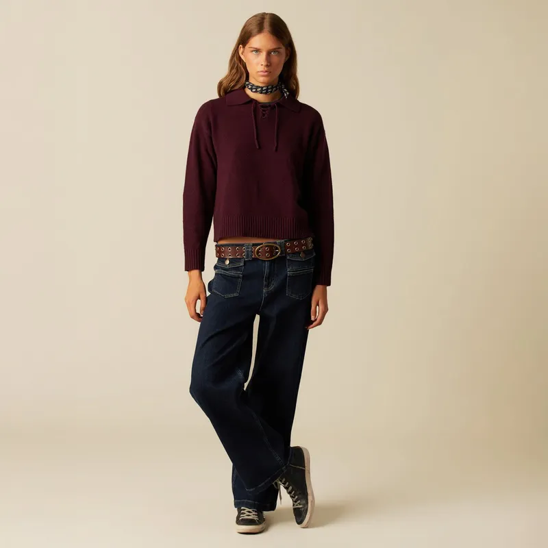 NICOLI - Jeans Mix Bolsillos Blue Black Tiro Bajo Mujer Nicoli