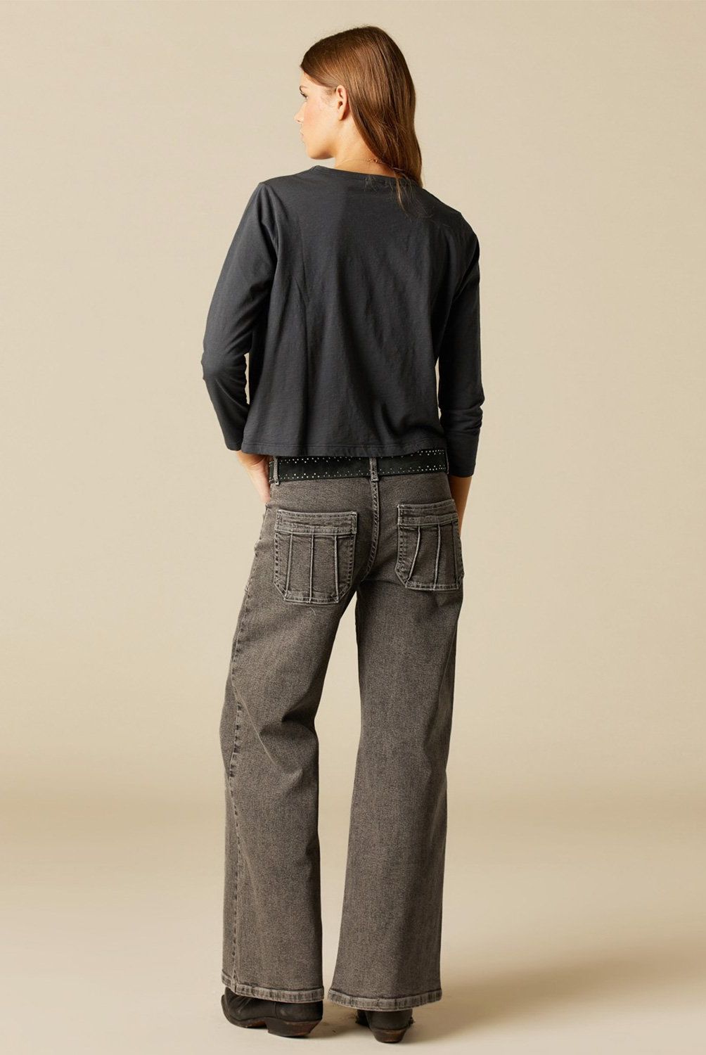 NICOLI - Jeans Gris Bolsillos Costuras Mujer Nicoli