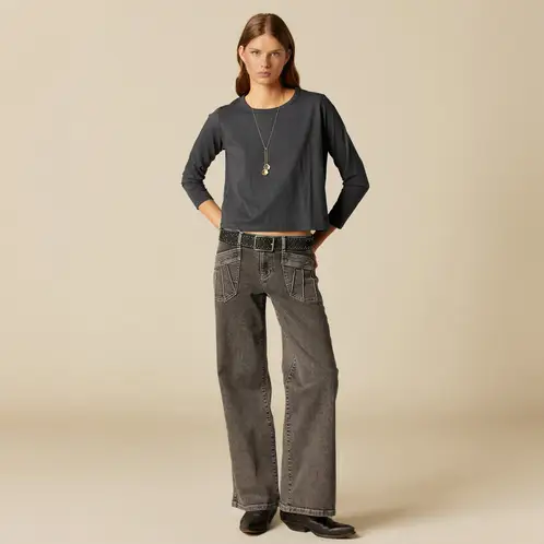 NICOLI - Jeans Gris Bolsillos Costuras Mujer