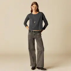 NICOLI - Jeans Gris Bolsillos Costuras Mujer