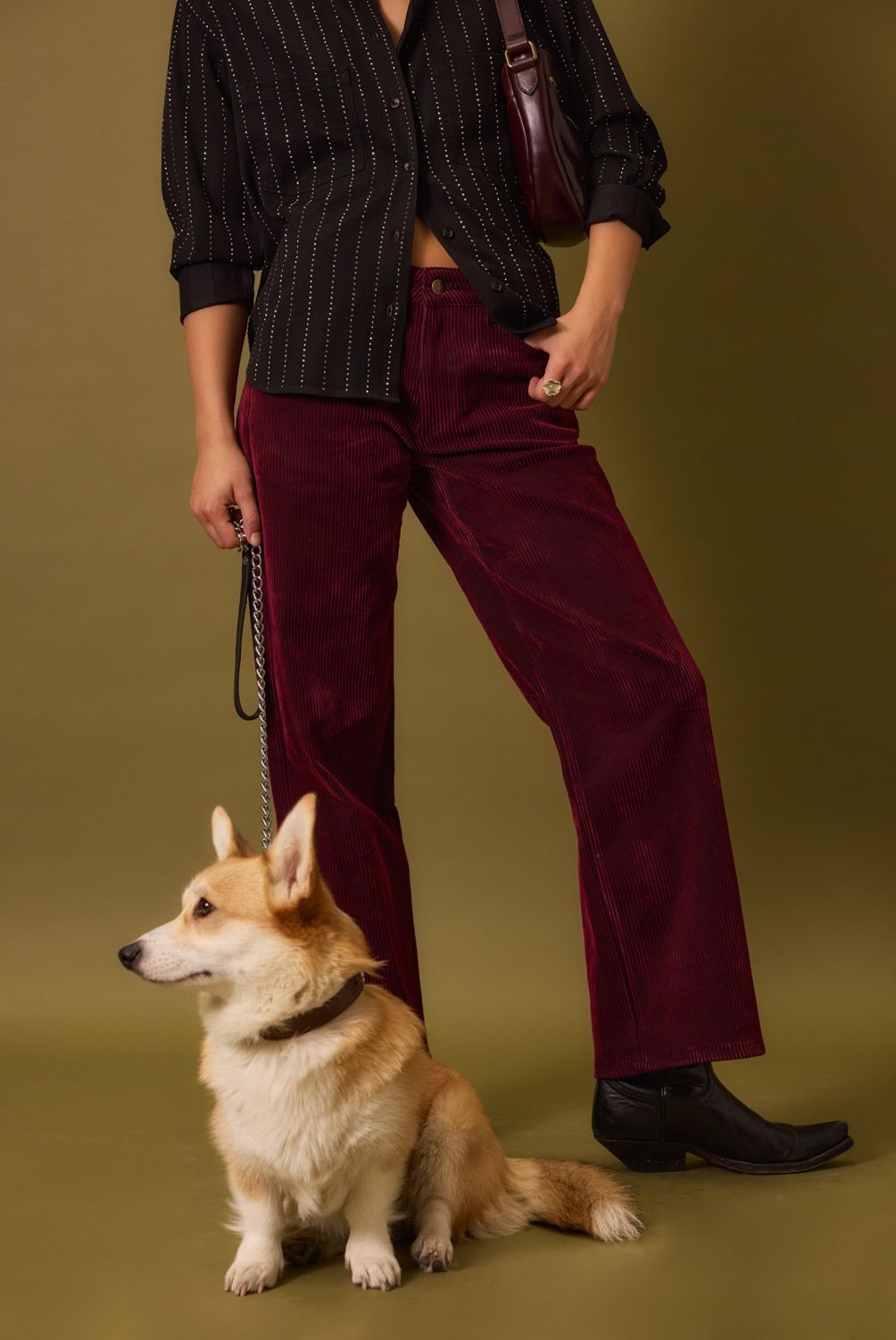 NICOLI - Pantalón Cotelé Rojo Mujer Nicoli