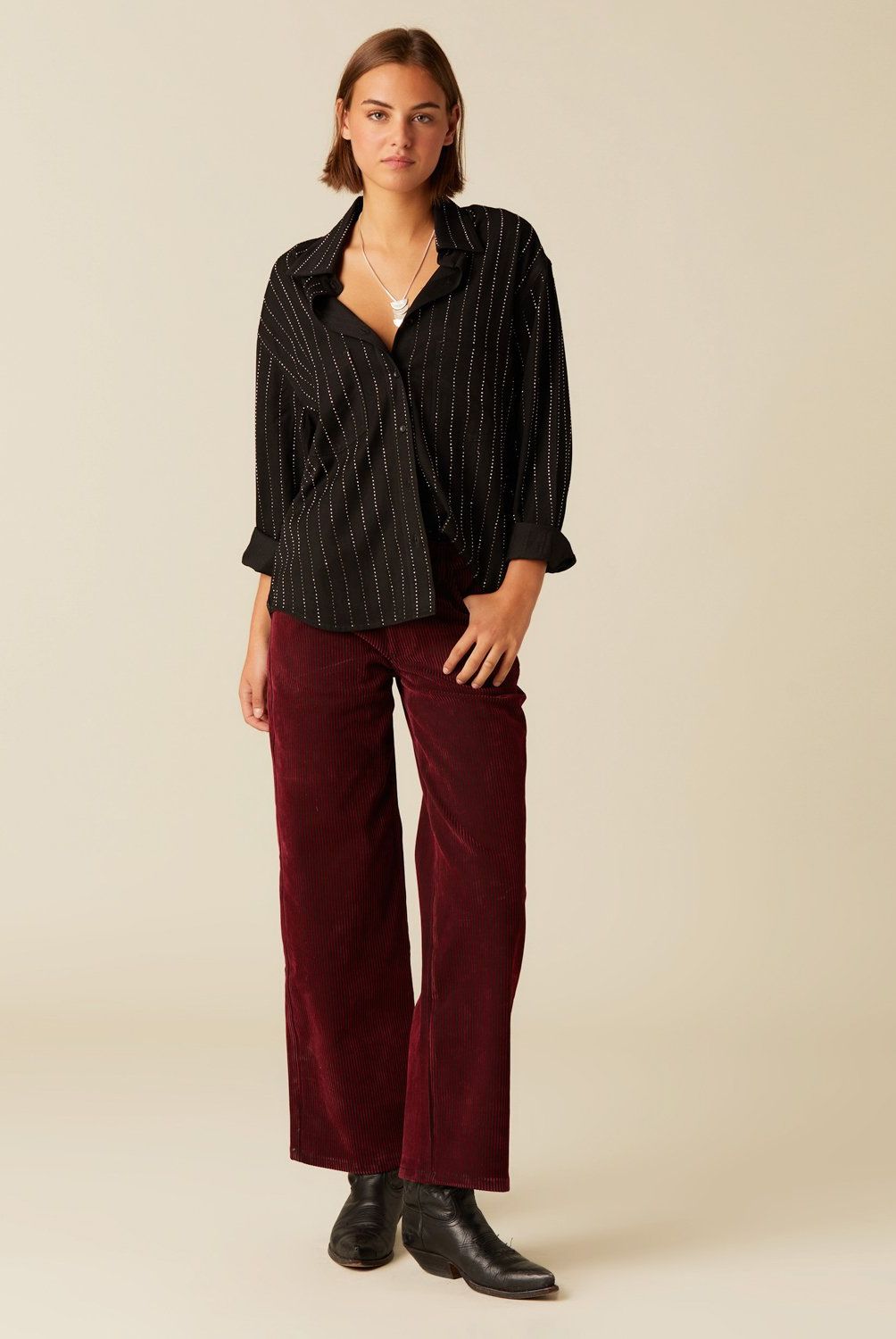NICOLI - Pantalón Cotelé Rojo Mujer Nicoli