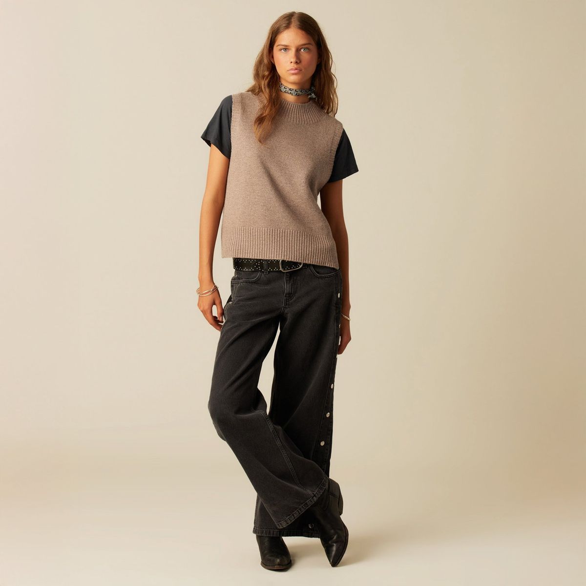 NICOLI - Jeans Wide Leg Tiro Medio Mujer Nicoli
